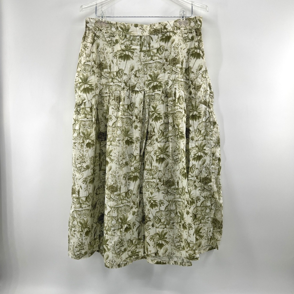 Rachel Zoe Linen Skirt Women Sz L Safari Jungle Tiered Toile Novelty Green